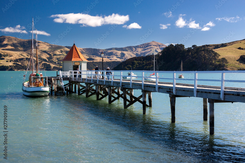 Akaroa harbour, Akaroa town, new zealand in clear sky