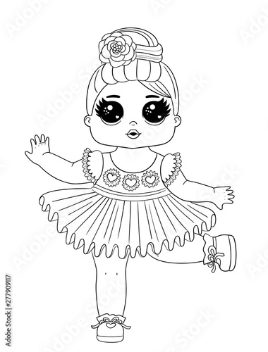 Line art baby dolls character. Cute outline baby doll isolated on white background. Perfect for fabric or nursery decor.