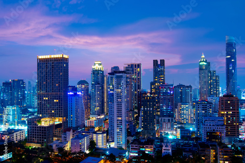 Bangkok city-scape skyscraper night view twilight while sunset in business and downtown residential area "Sukhumvit" © newroadboy