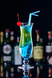popular classic blue lagoon cocktail in a bar