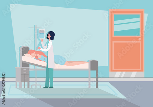 pregnancy woman and doctor in hospital room