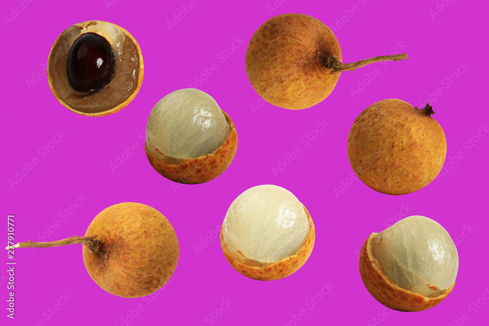 longan collage isolated on pink background longan collage isolated on pink background