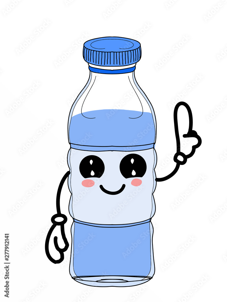 cute kawaii bottle water poinitng cartoon illustration drawing Stock