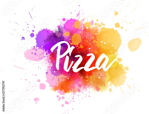 Pizza lettering on watercolor background