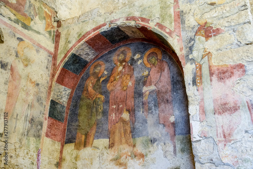 The building of Church of St. Nicholas in Turkey, Demre. Walls, columns and frescoes on the wall of the temple.