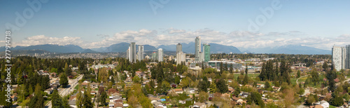 Panoramic view of residential neighborhood in the city during a sunny day. Taken in Greater Vancouver, British Columbia, Canada.