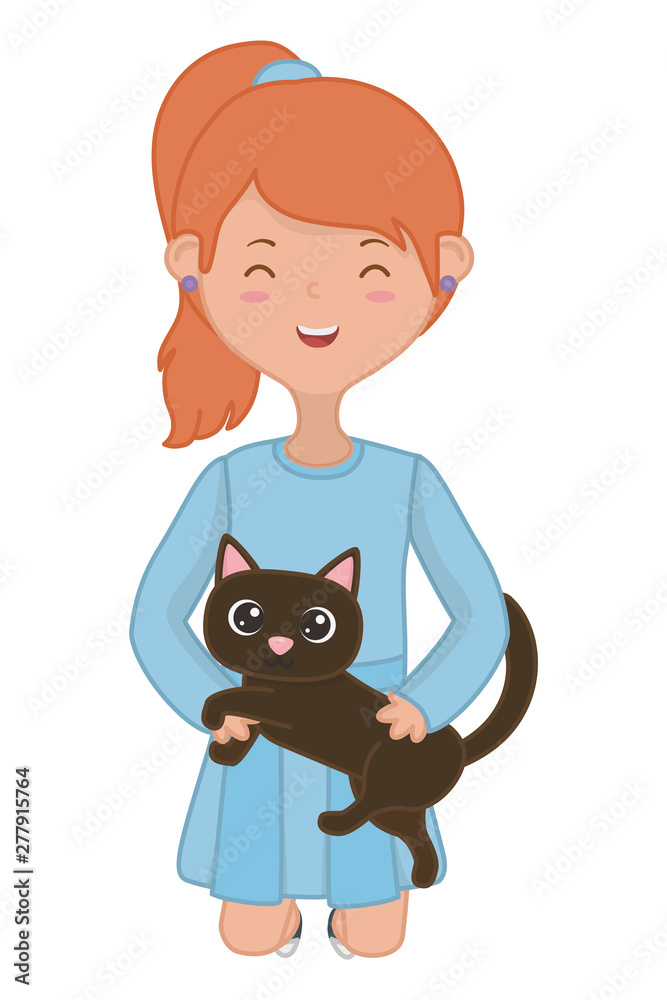 Girl with cat cartoon design