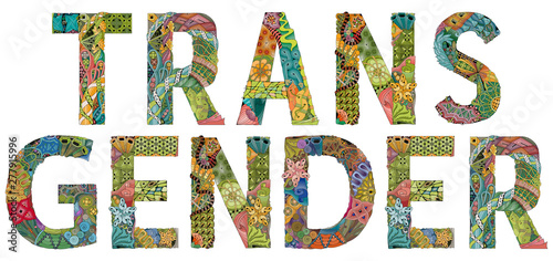 Word TRANSGENDER with a pattern in tribal Indian style. Vector illustration