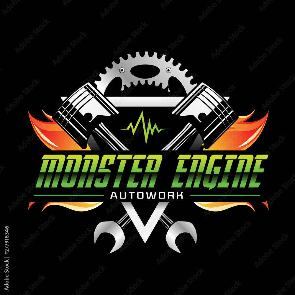 Fire Power Monster Engine Logo Design Symbol Icon Stock Vector | Adobe Stock