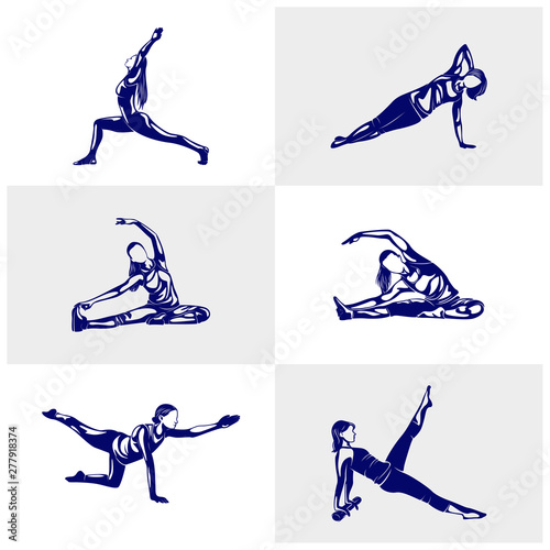 Set of Beautiful fitness logo vector. Yoga Logo Template. Women Healthy Sexy body design vector.