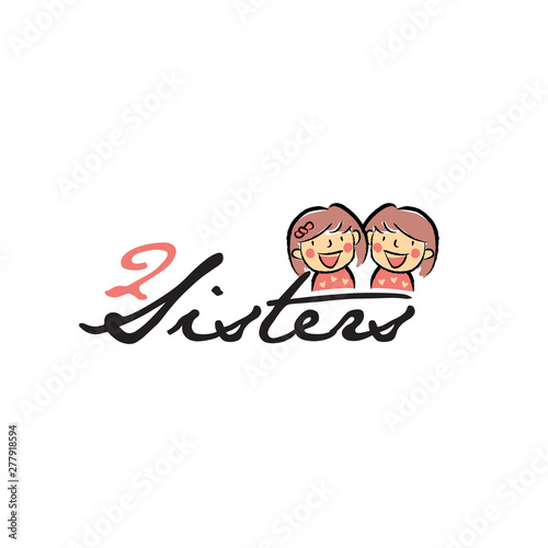 Hand Drawn Two Sisters Logo Design Symbol