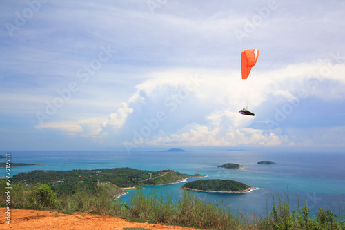 Mountain and Sea Parasailing Flying at, Black Rock Point View in Phuket thailand