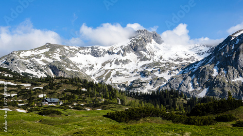 The snow covered mountain big "Ebenstein" in the "Hochschwab" mountain range in Styria, Austria