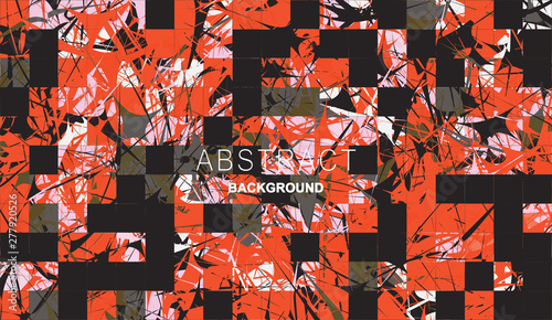 Abstract background with elements of cobwebs and strokes. sharp forms of paints and stains on the background of square tiles. Aggressive vector design. orange, brown colors