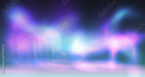 Colorful northern lights aurora borealis in night sky. Astronomy vector illustration for your design. Background for your text.