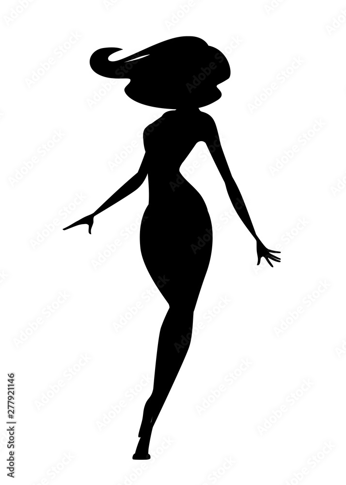 Black silhouette beautiful fashion woman standing cartoon character design flat vector illustration Black silhouette beautiful fashion woman standing cartoon character design flat vector illustration