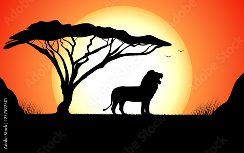 Vector illustration African nature with wild lion © zhenyakot