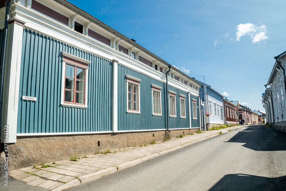Rauma, Finland - 27 June, 2019: Old Rauma, one of UNESCO World Heritage sites, is the largest unified wooden town in the Nordic countries