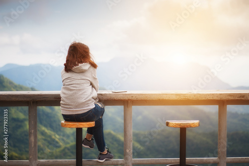 woman relax on chairs in balcony at the morning