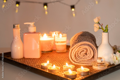  Beauty spa treatment with candles, Massage background