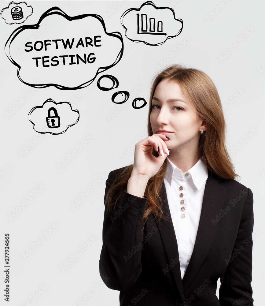 Technology, internet and network. A young entrepreneur is thinking how to become successful and protect your business: Software testing Technology, internet and network. A young entrepreneur is thinking how to become successful and protect your business: Software testing