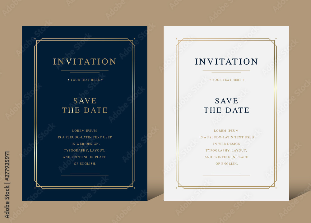 Vintage luxury invitation card with golden frame vector design - obrazy, fototapety, plakaty 