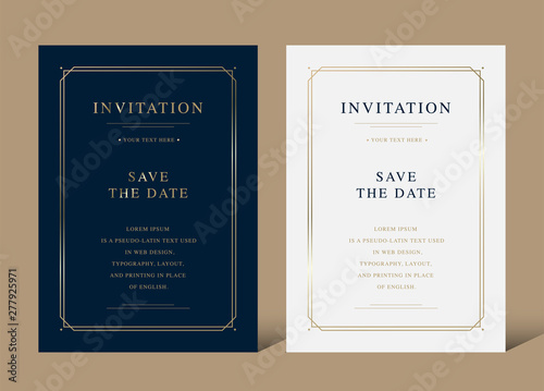 Vintage luxury invitation card with golden frame vector design