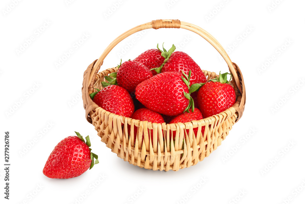 strawberries in a wicker basket isolated on white background strawberries in a wicker basket isolated on white background
