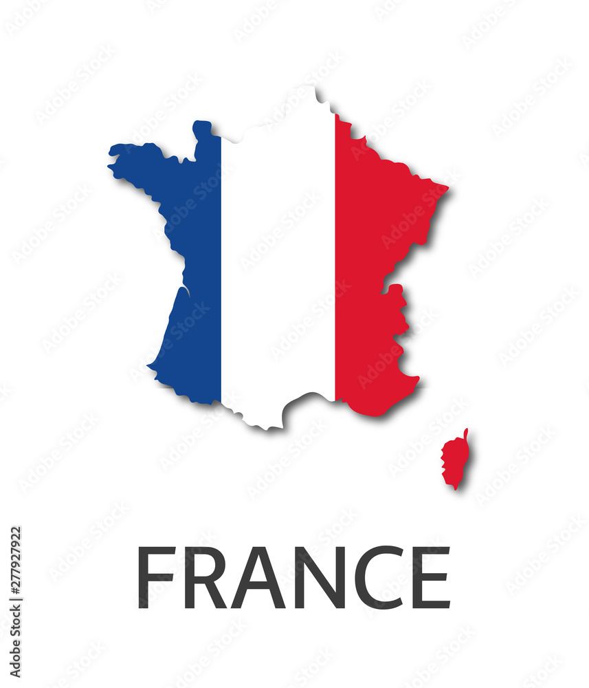 Simple illustration of the state of France in the appearance of the French flag isolated on a white background