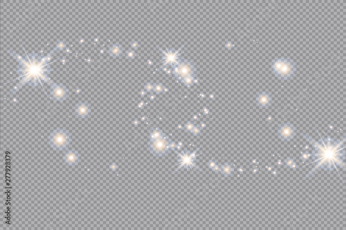 Set of gold glowing light effects isolated on transparent background. Glow light effect. Star exploded sparkles.