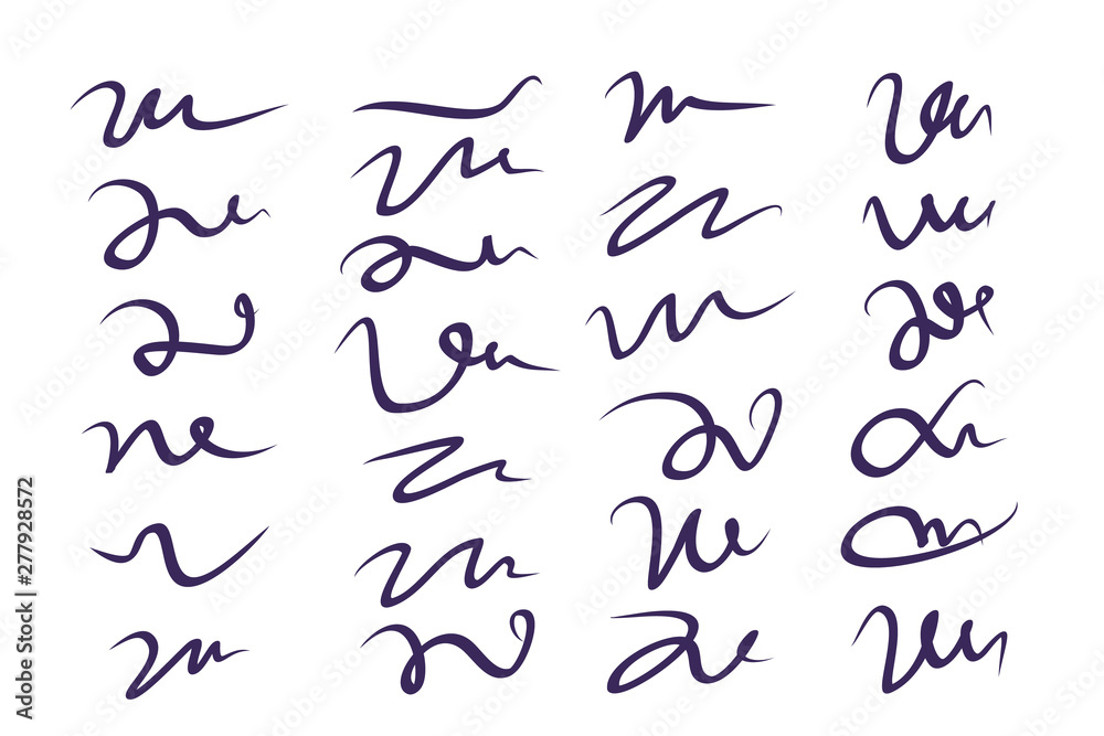 Set of hand drawn lettering and calligraphy swirls, squiggles. Vector ink decorations for composition