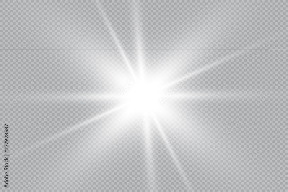Fototapeta premium Zestaw wektor świecące gwiazdy efekt świetlny wybucha błyszczy na przezroczystym tle. Przezroczyste gwiazdy.