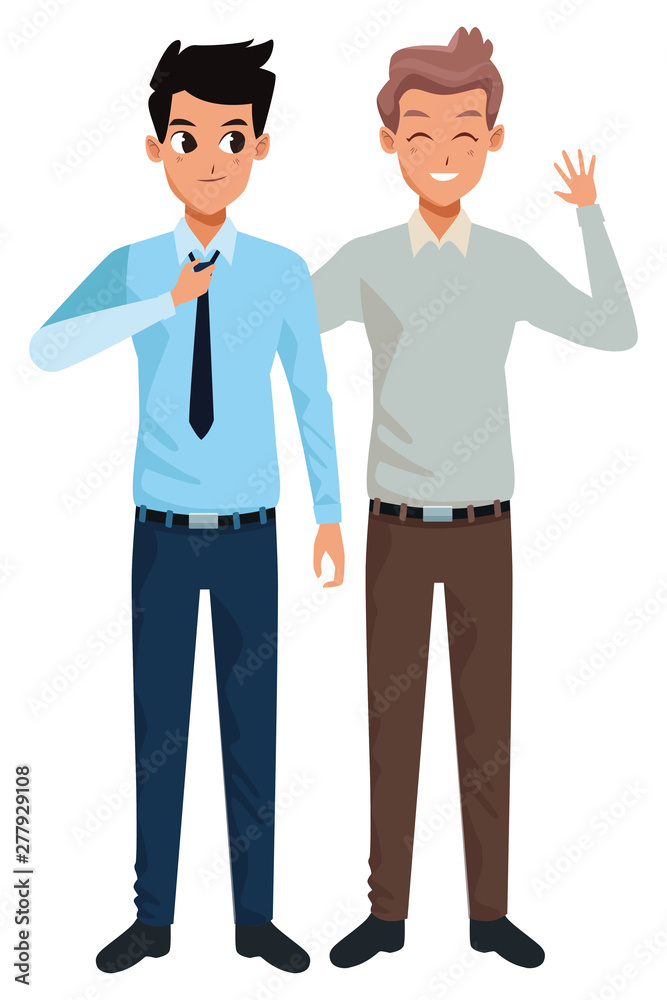 Family father with adult son cartoon