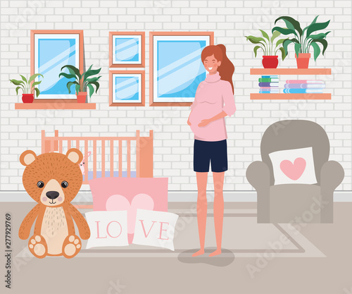 beautiful woman pregnancy in baby bedroom scene