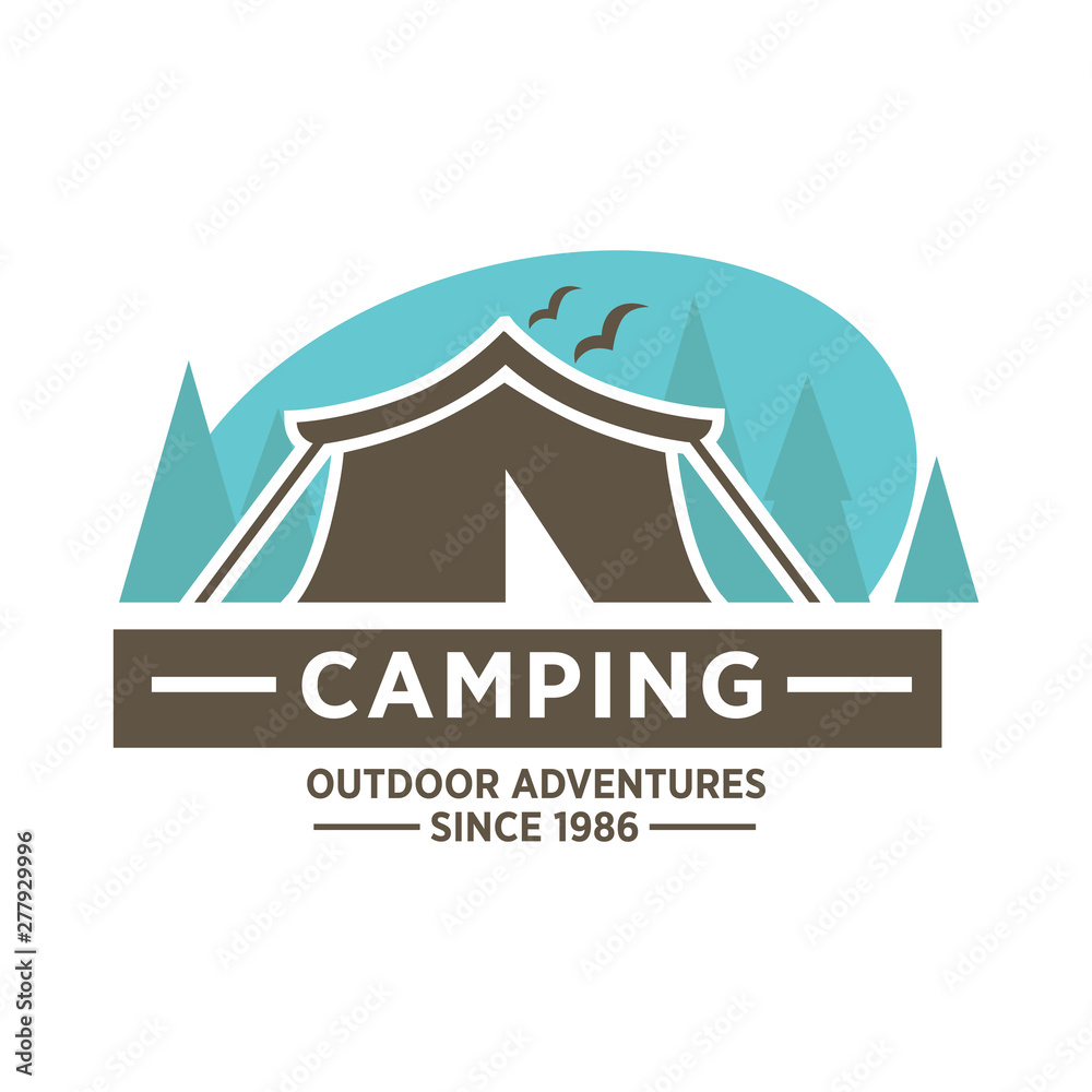 colorful camp logo vector template with minimalist concepts on white background