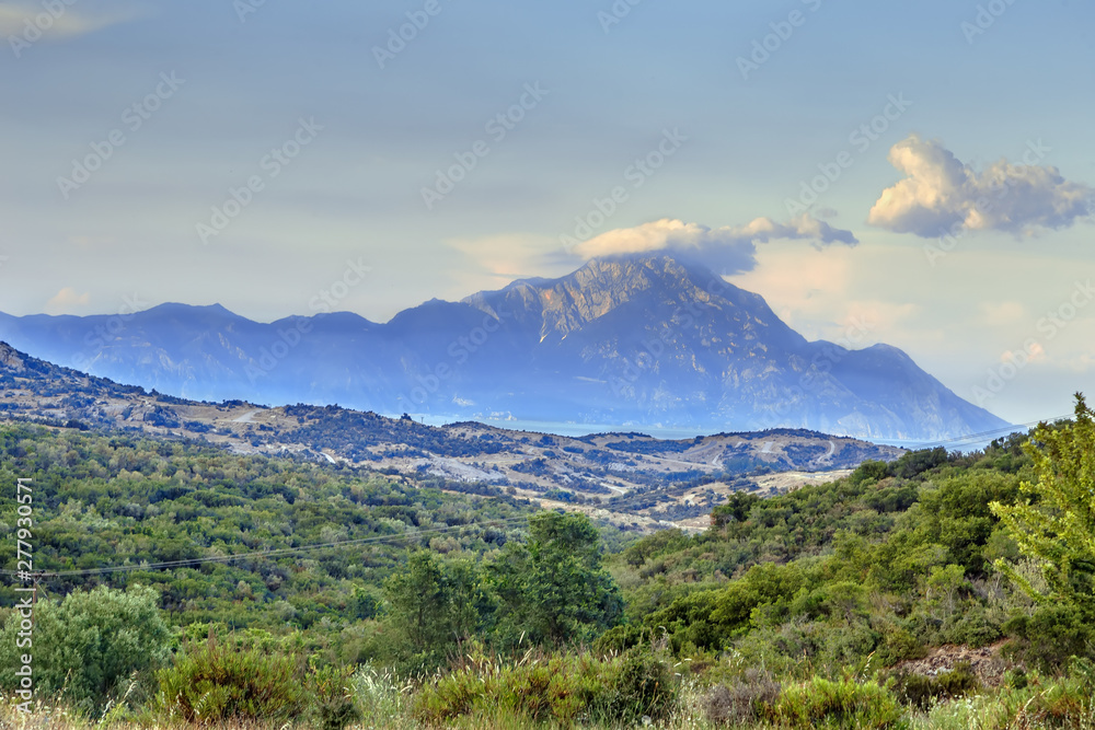 Landscape with Mount Athos, Chalkidiki, Greece
