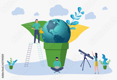 Earth day (hour), green planet. Saving the planet. Vector flat illustration.