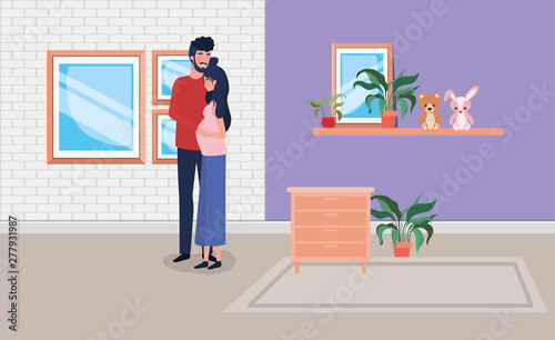 pregnancy couple in house place with drawer