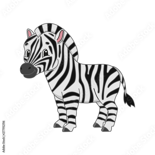 Striped zebra. Cute character. Colorful vector illustration. Cartoon style. Isolated on white background. Design element. Template for your design  books  stickers  cards  posters  clothes.