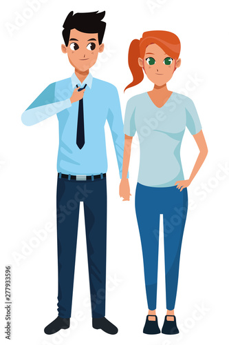 Young adult couple greeting cartoon