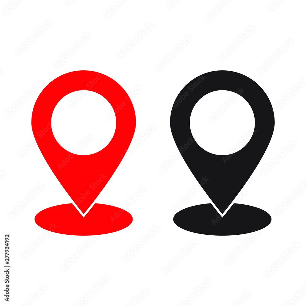 Red and black maps pin. Location map icon. Location pin. Pin icon vector. Red and black maps pin. Location map icon. Location pin. Pin icon vector.