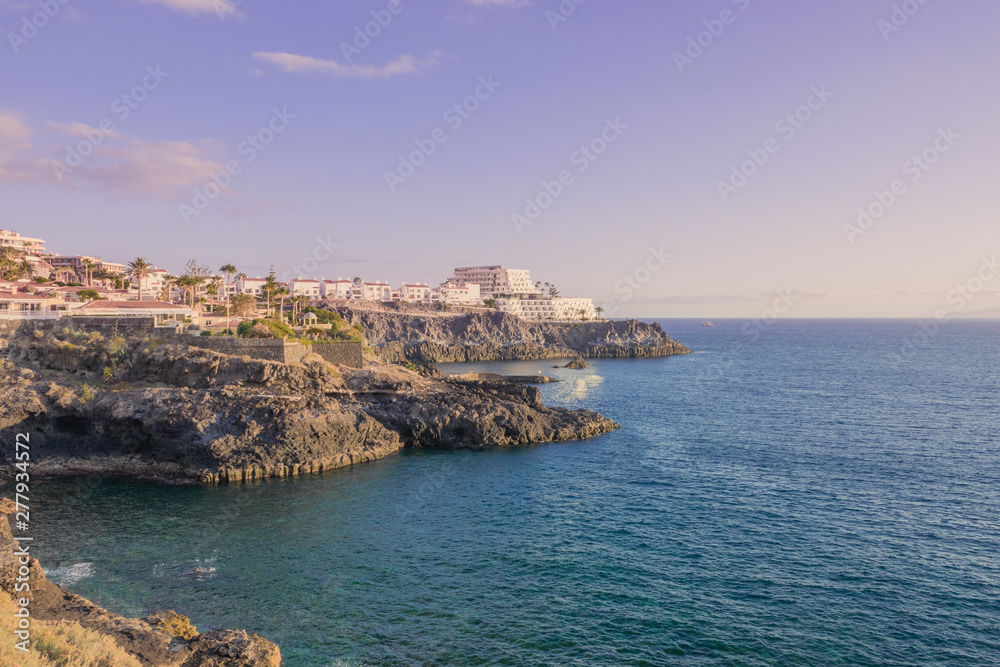 Beautiful view of Los Gigantes cliffs in Tenerife coast, Canary Islands, Spain. Paradise ocean view. Travel concept