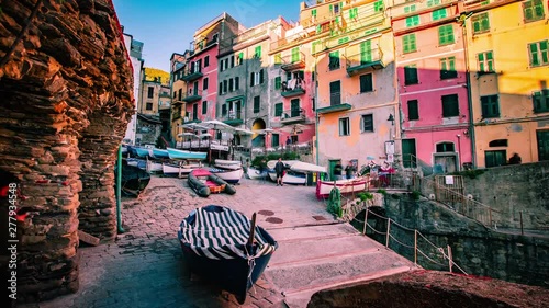 Time Lapse - Sunset Shadow Moving on the Buildings in Riomaggiore - Cinqu Terre- Italy