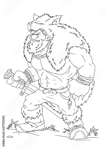 Coloring page Viking sword cartoon character - vector illustration .EPS10 © Михаил Пенькевич
