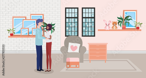 pregnancy couple in livingroom scene