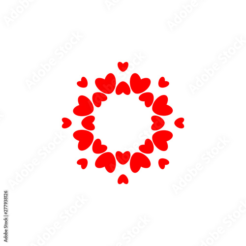 Abstract love logo. Circle of hearts. Frame for love photo. Happy family symbol. Vector isolated emblem template on white background.