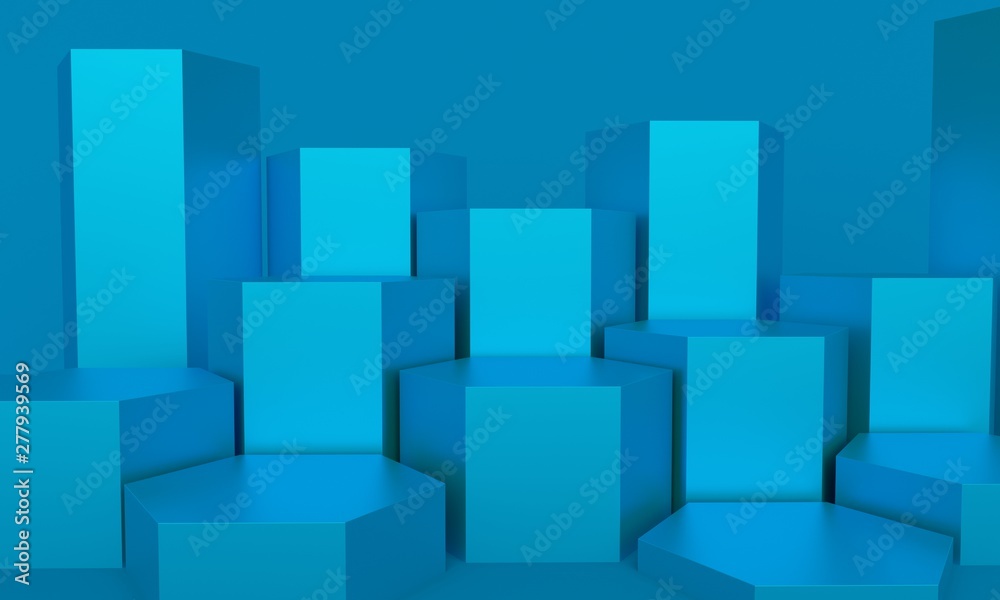 Geometric blue abstract background with polygonal platform. 3d rendering Geometric blue abstract background with polygonal platform. 3d rendering