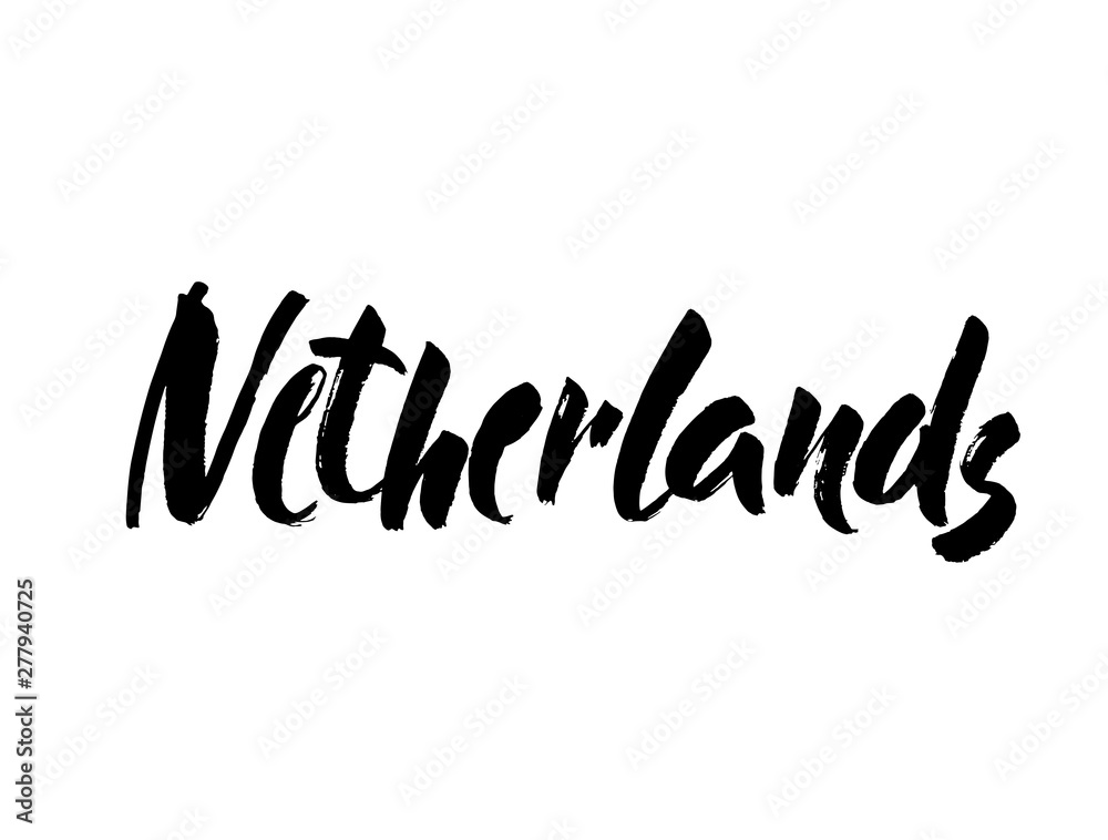 Netherlands hand drawn ink brush lettering Calligraphy word Netherlands