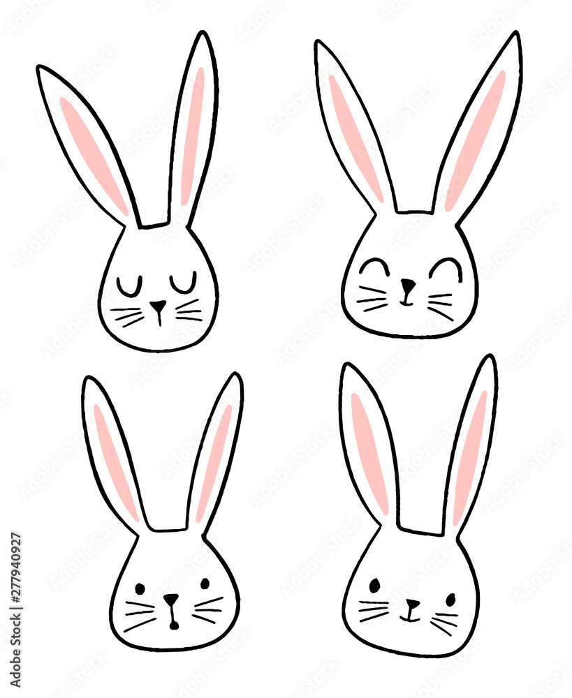 Hand drawn cute bunny faces with different emotions and expressions. Doodle rabbit illustration. Hand drawn cute bunny faces with different emotions and expressions. Doodle rabbit illustration.