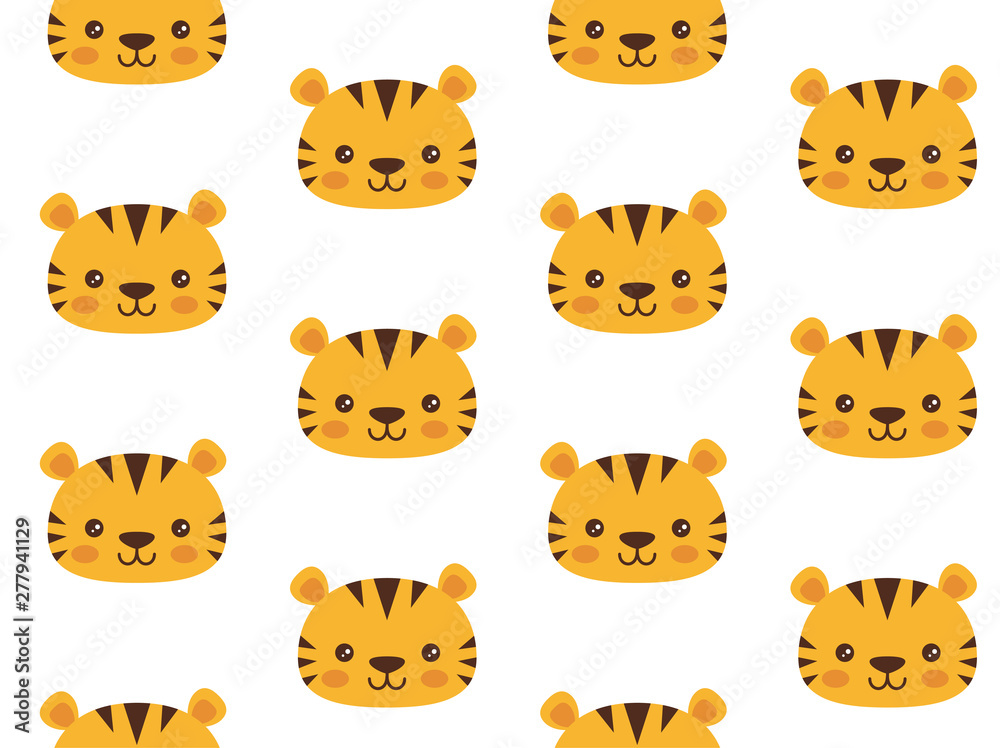 Cute tiger vector pattern in kawaii style. Child wildlife seamless print. Cute tiger vector pattern in kawaii style. Child wildlife seamless print.